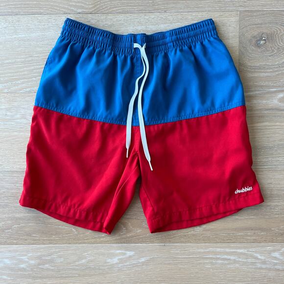 Chubbies Men's Board Shorts Swim Trunks Red Blue Colorblock Medium - Picture 1 of 5